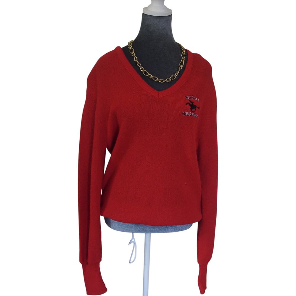 SIGNET True Red Vintage V‑Neck Pullover Sweater Long Sleeve Vintage Unisex EUC